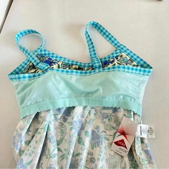 Lands' End Tankini Top Size 12 DD Blouson Lotus Floral/Gingham Swimsuit Blue - Picture 7 of 12
